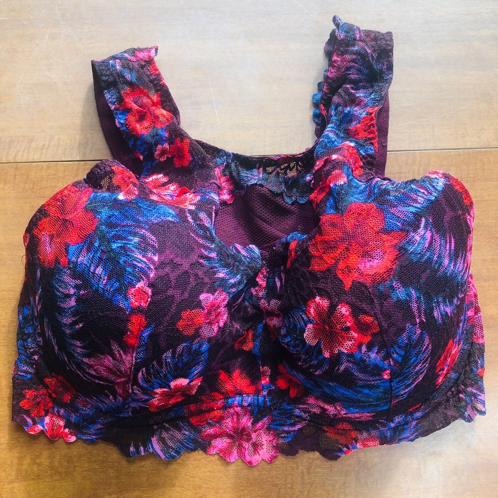 PINK Lace Padded Wire Bralette Floral Maroon Size Medium